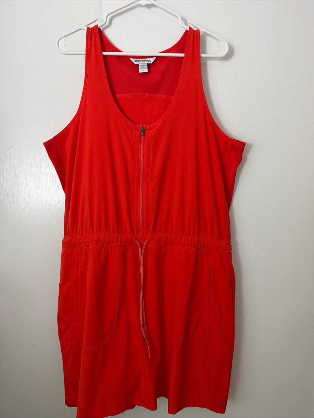 Athleta Orange Flame Sleeveless Drawstring Waist Active Dress w/ Built-In Shorts
